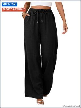 Flowy Wide Leg Linen Palazzo Pants High Waist Casual Summer Beach
